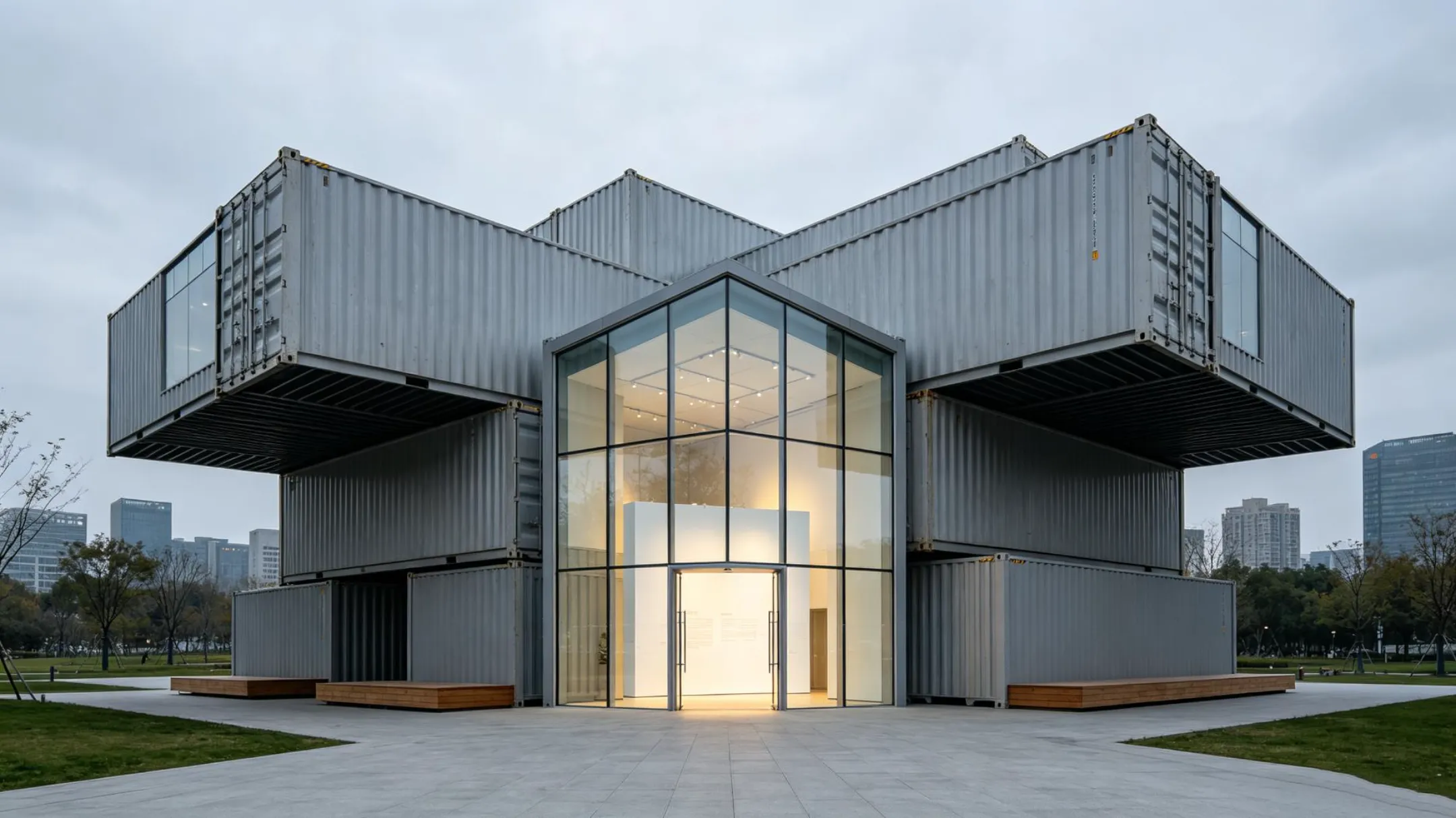 Construcción de sala de exposiciones de contenedores