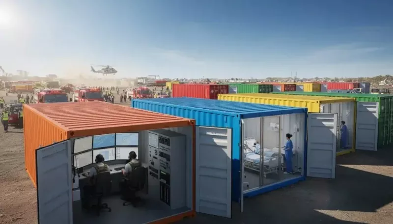 Contenedor de ayuda de emergencia en casos de desastre Construcción de acero