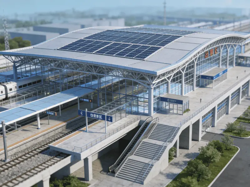 Estación de tren multifuncional con estructura de acero