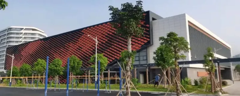 Gimnasio con estructura de armadura espacial