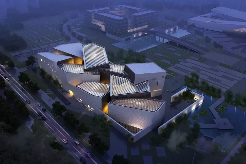 Edificio del museo de arte con estructura de acero