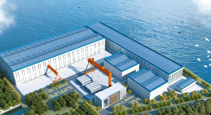 Fábrica de energía eólica marina con estructura de acero