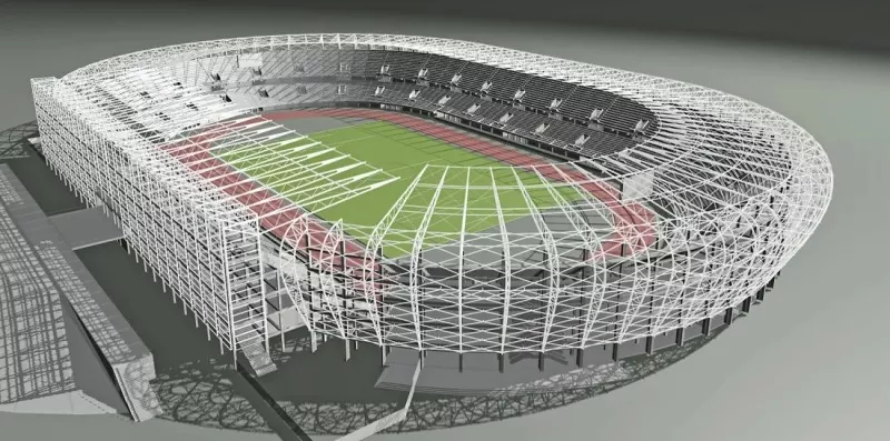 Estadio al aire libre con estructura de acero